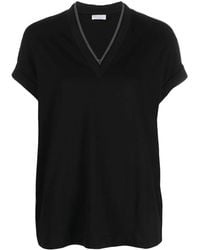 Brunello Cucinelli - Monili-Trim V-Neck T-Shirt - Lyst