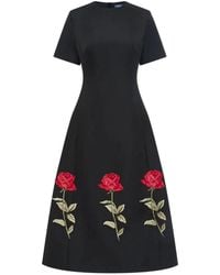 LEO LIN - Caroline Rose-Embroidered Midi Dress - Lyst