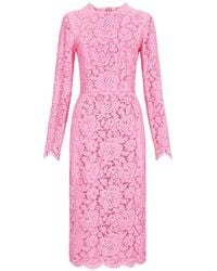 Dolce & Gabbana - Robe fourreau en dentelle cordonnet florale à logo - Lyst