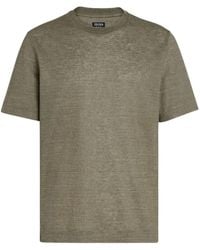 Zegna - T-shirt en lin à col rond - Lyst