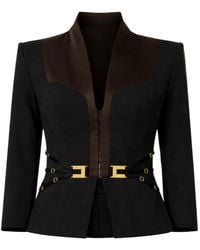 Elisabetta Franchi - V-Neck Buckle Blazer - Lyst