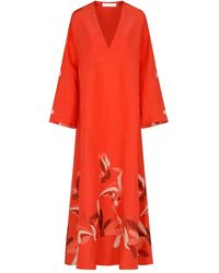 Raquel Diniz - Lena Maxi-Jurk Met Print En V-Hals - Lyst