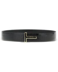 Tom Ford - Reversible Crocodile-Effect Logo Belt - Lyst