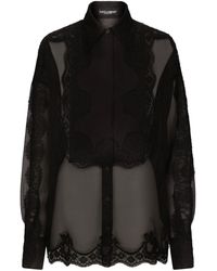 Dolce & Gabbana - Organza Tuxedo Shirt With Lace Inserts - Lyst