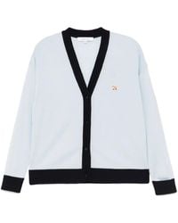 Maison Kitsuné - Wool Cardigan With Contrast Trim And Embroidered Emblem - Lyst