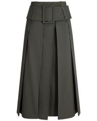 Patou - Belted Pleated Midi Skirt - Lyst