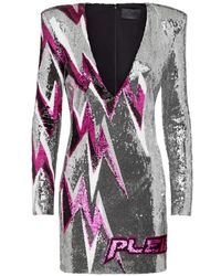 Philipp Plein - Robe Courte Ornée De Sequins À Col V - Lyst