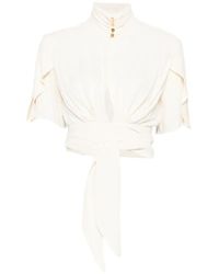 Elisabetta Franchi - Tie-Waist Short-Sleeve Blouse - Lyst