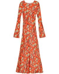 Ganni - Floral-Print Satin Maxi Dress - Lyst