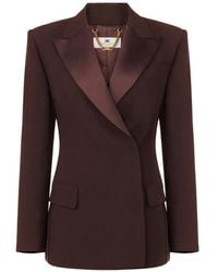 Elisabetta Franchi - Satin Lapels Double-Breasted Jacket - Lyst