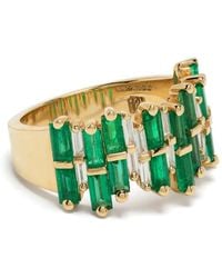 Suzanne Kalan - 18Kt Diamond And Emerald Half-Band Ring - Lyst