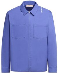 Marni - Logo-Embroidered Cotton Shirt Jacket - Lyst
