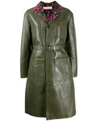 Marni Belted Leather Coat - Green