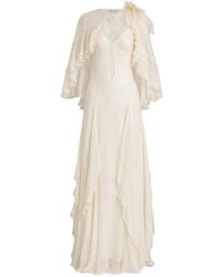 Alberta Ferretti - Ruffled Silk Cape Maxi Dress - Lyst