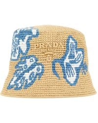 Prada - Raffia Bucket Hat - Lyst