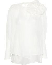 Magda Butrym - Floral-Embroidered Ruffled Blouse - Lyst
