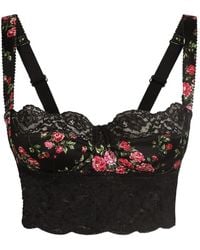 Dolce & Gabbana - Printed Satin And Lace Balconette Bra - Lyst