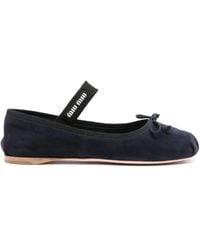 Miu Miu - Bow-Detail Suede Ballerina Shoes - Lyst
