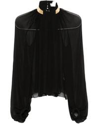 Elisabetta Franchi - Metal-Collar Pleated Sheer Blouse - Lyst