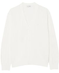Lacoste - Cardigan En Maille Nervurée À Col V - Lyst