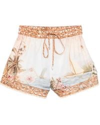 Zimmermann - Mahon Island Map Linen Shorts - Lyst