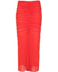Mugler - Ruched Mesh Midi Skirt - Lyst