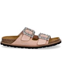 Pollini - Crystal-Embellished Leather Sandals - Lyst