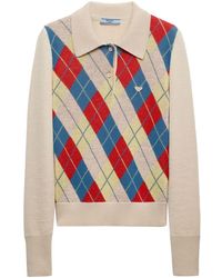 Prada - Argyle-knit Wool Polo Shirt - Lyst