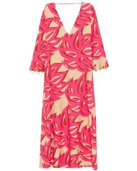 Themis Z - Ismene Sabra Leaf-Print V-Neck Midi Dress - Lyst