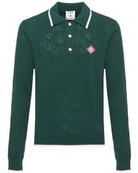 CASABLANCA - Pointelle Monogram-Knit Polo Shirt - Lyst