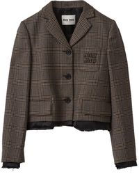 Miu Miu - Check-pattern Wool Jacket - Lyst