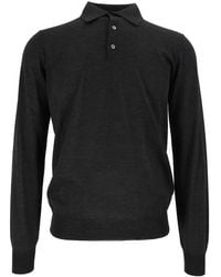 FILIPPO DE LAURENTIIS - Long-Sleeve Fine-Knit Polo Shirt - Lyst