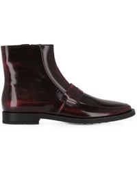 Tod's - Polished-Finish Penny-Strap Ankle Boots - Lyst