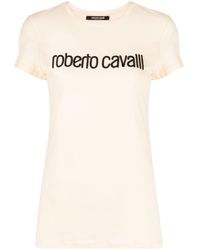 Roberto Cavalli - Logo-embroidered Stretch-cotton T-shirt - Lyst