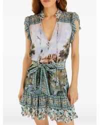 FARM Rio - Countryside Landscape Belted Ruffled Mini Dress - Lyst