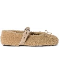 Miu Miu - Buckle-Strap Shearling Ballerinas - Lyst
