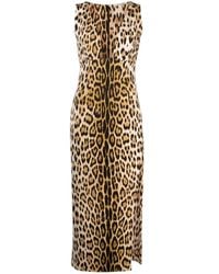 Roberto Cavalli - Leopard-Print Plunge Midi Dress - Lyst