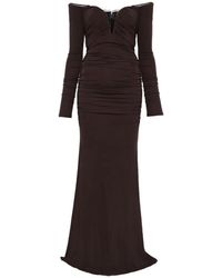 Elisabetta Franchi - Vestido largo fruncido con hombros descubiertos - Lyst