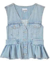 Ganni - Denim Peplum Top - Lyst