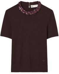 Tory Burch - Embroidered-Neckline T-Shirt - Lyst
