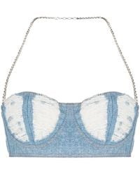 Gcds - Ribbed Washed-Denim Crop Top - Lyst