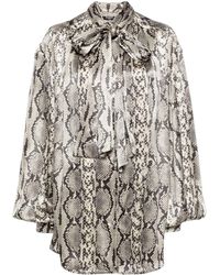 Balmain - Snakeskin-Print Silk Blouse - Lyst