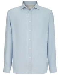 Brunello Cucinelli - Cotton And Cashmere Denim-Effect Diagonal Shirt With Spread Collar - Lyst