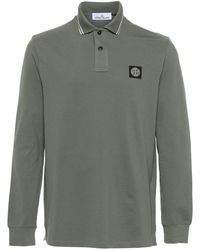 Stone Island - Compass-Patch Striped-Collar Polo Shirt - Lyst
