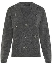 Seventy - Crystal-Embellished V-Neck Sweater - Lyst