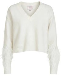 Cinq À Sept - Brianne Feather-Trim V-Neck Sweater - Lyst