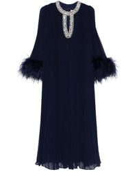 Self-Portrait - Geplooide Maxi-Jurk Met Veren Cuffs - Lyst