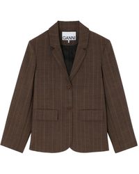 Ganni - Pinstriped Wool Blazer - Lyst