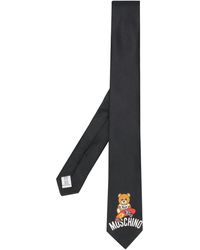 Moschino Corbata con logo y ositos - Negro