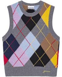 Ganni - Harlequin-pattern Intarsia-knit Vest - Lyst